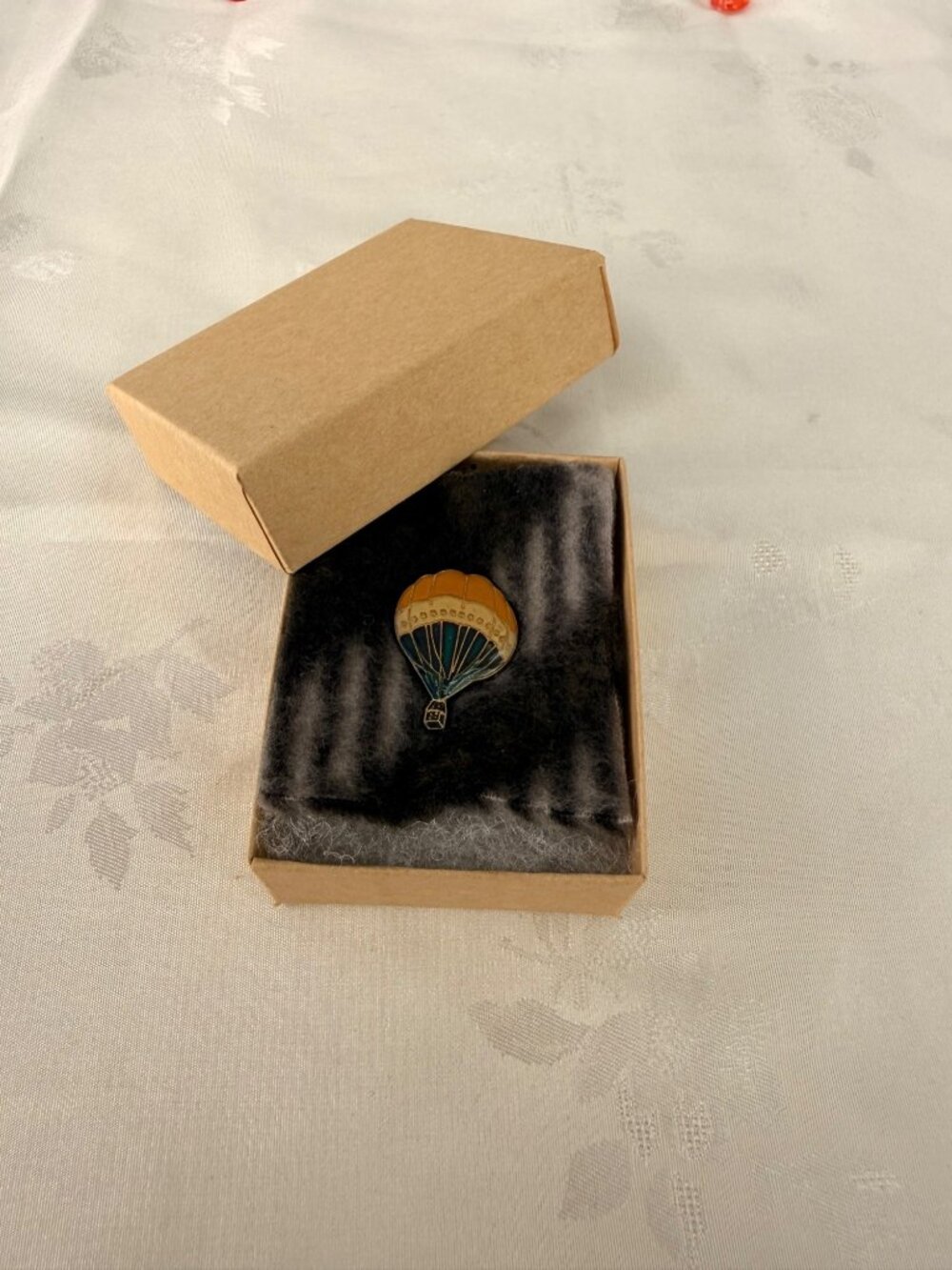 Vintage Hot Air Balloon Enamel Lapel Pin - Orange & Teal